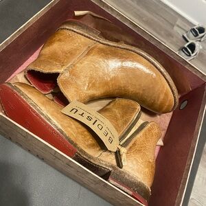 BED|STU Brown Leather Ankle Boots with Red Soles